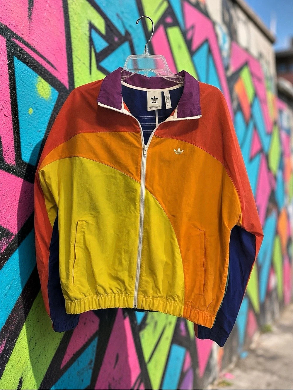 Adidas Color Block Windbreaker | Retro Neon Track Jacket | Yellow Orange Coral P